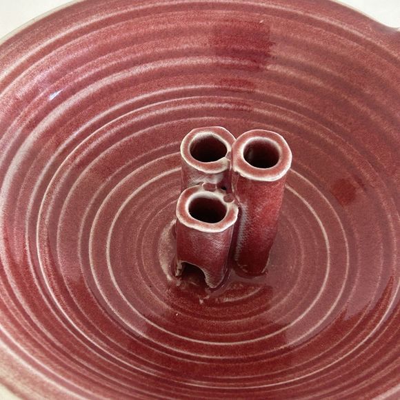 Studio Pottery Vase Flower Frog Artist Signed Noah Red Modern Farmhouse Rustic - Picture 2 of 7